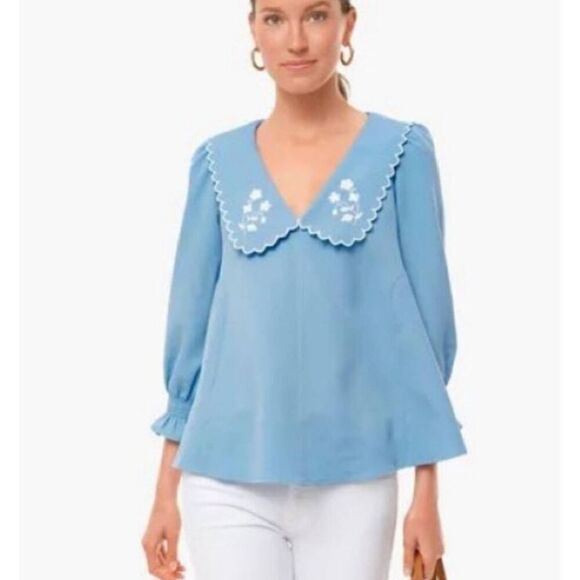 Tuckernuck Cornflower Embroidered Blouse S - Picture 1 of 11